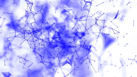 Blue particles fly slowly on a white background connect and disconnect. abstract Stock Footage 125036299