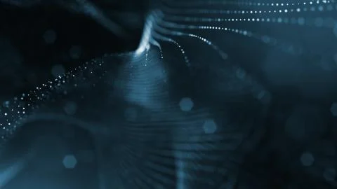 Blue particles form line and surface grid. microcosm or space. 3d rendering Illustrazione stock
