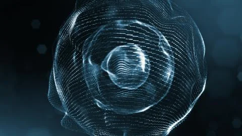 Blue particles form line and surface grid. microcosm or space. 3d rendering Stock Illustration