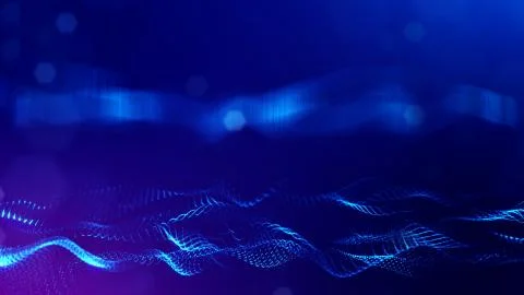 Blue particles form line and surface grid. microcosm or space. 3d rendering 库存插图