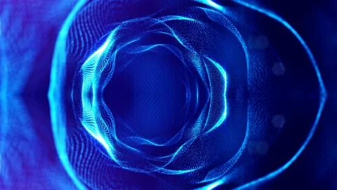 Blue particles form line and surface grid. microcosm or space. 3d rendering 스톡 일러스트