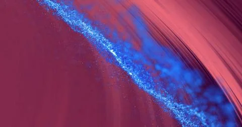 Blue particles forming wave patterns over red background, abstract image イラスト素材