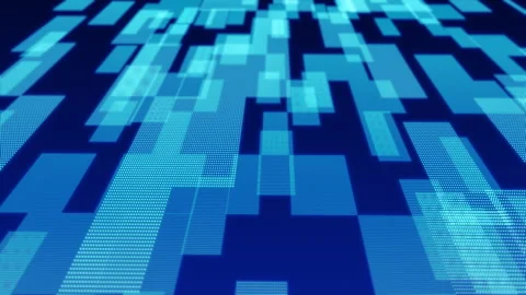 Blue particles square box pattern moving 3d technology cyberspace background Video stock 254157427
