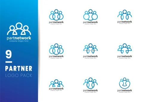 Blue Partner Network Logo Design Template. Team of three people together icon Stock Illustration
