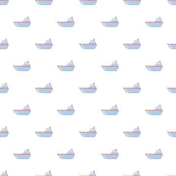 Blue passenger boat seamless pattern on white background Stock Illustration
