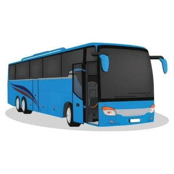 Blue passenger bus with large windows on a white background Stock Illustration