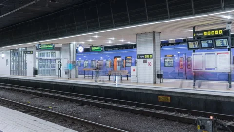 Blue Passenger Train Arriving at Helsingborg Central, Sweden Stock Footage 344033468