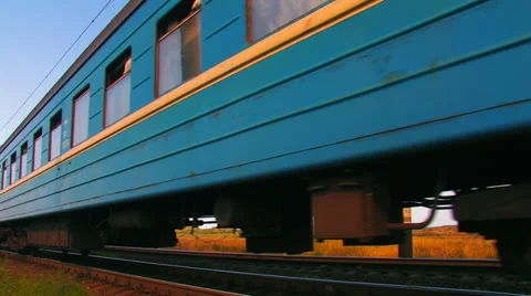 Blue passenger train in movement. Stock Footage 27145914