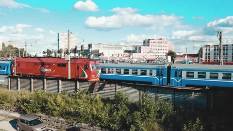 Blue Passenger Train In Movement Stock Footage 140393123