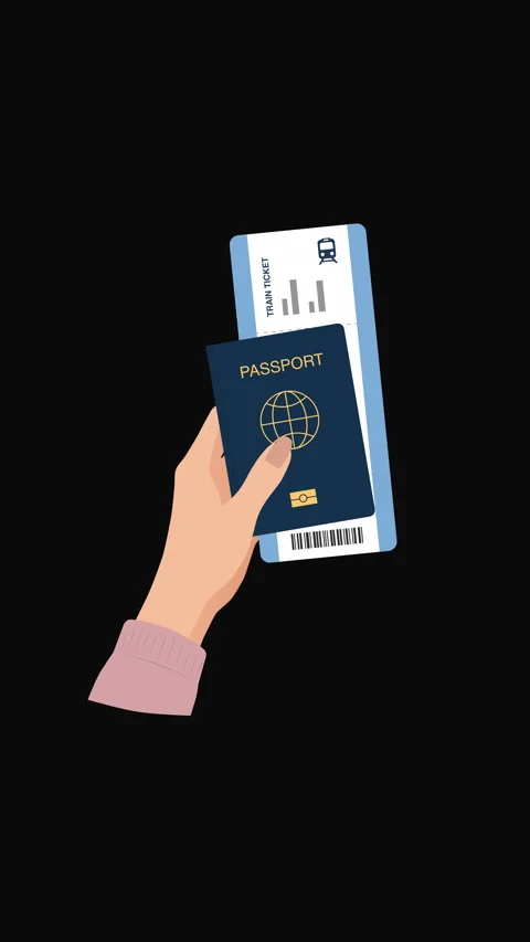 Blue Passport and Boarding Pass in Hand, Travel Animation, Vertical Stock Footage 342604331