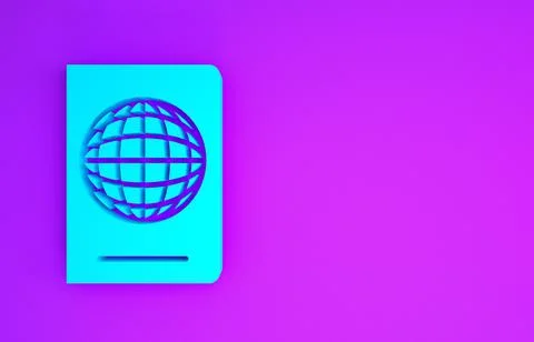 Blue Passport with biometric data icon isolated on purple background. Identif 스톡 일러스트