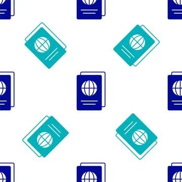 Blue Passport with biometric data icon isolated seamless pattern on white 스톡 일러스트