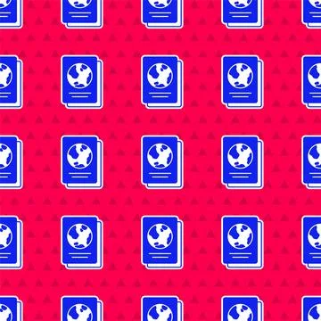 Blue Passport with biometric data icon isolated seamless pattern on red Stock Illustration