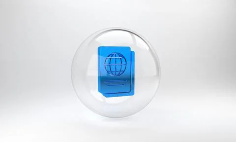 Blue Passport with biometric data icon isolated on grey background. Identific 스톡 일러스트