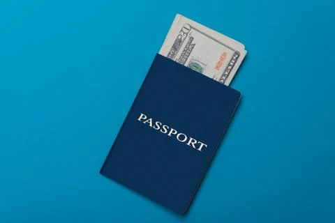 Blue passport lying on the background Foto stock