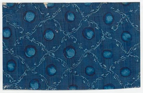 Blue paste paper with circular designs and ornamental diagonal pattern and .. Stock Photos