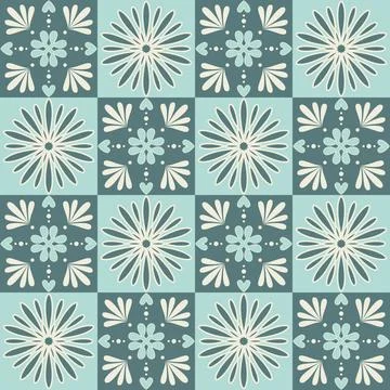 Blue pastel stylish ceramic tile, square seamless pattern with ornate swirls  Ilustración de archivo