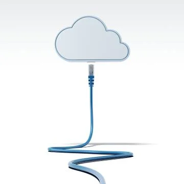 Blue patch cable connecting with cloud. 3d rendering Stock Photos