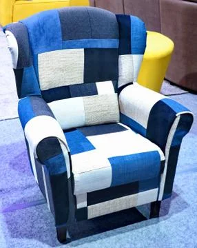 Blue patchwork armchair Stock Photos