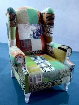 Blue patchwork armchair Stock Photos