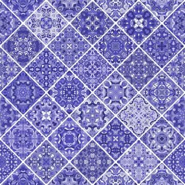 Blue patchwork tile design. Illustrazione stock