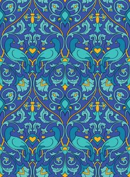 Blue pattern with birds. Stock Illustration