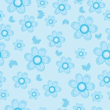 Blue pattern with blue flowers, vector illustration, Stock Illustration