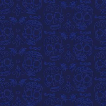 Blue Pattern For Day Of The Dead Decoration. Vector Flat Style Illustration Stock Illustration