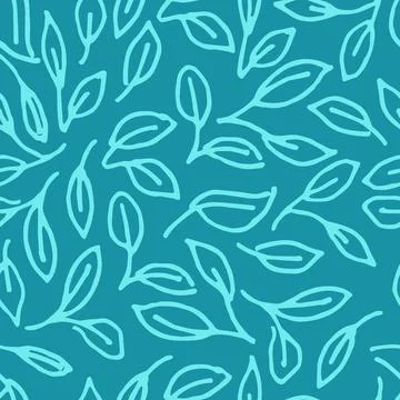 Blue pattern with doodle leaves Stock Illustration