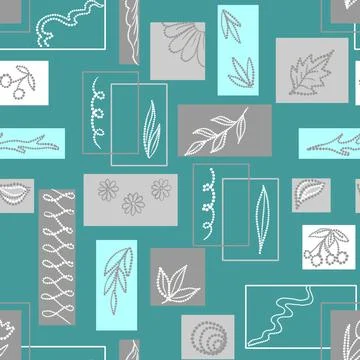 Blue pattern with geometric shapes and botany elements Stock Illustration