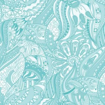 Blue Pattern with Owl in the Forest Stock Illustration