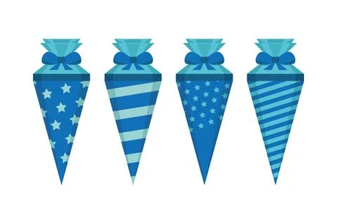 Blue pattern school cone set isolated Stock-Illustration