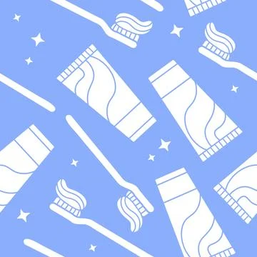 Blue pattern with white patterns medicine dentist toothpaste and brush Stock Illustration