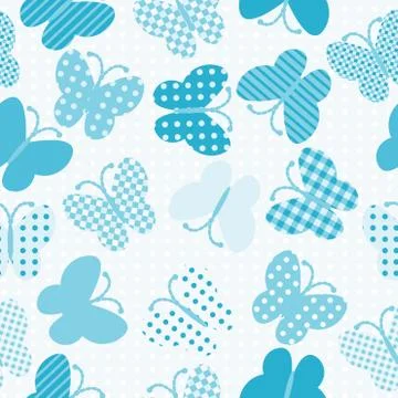 Blue patterned butterflies seamless Stock Illustration