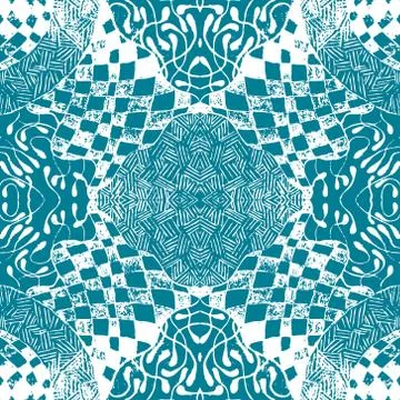 Blue patterned tiles in the style of sentangle. Seamless pattern. vector Illustrazione stock