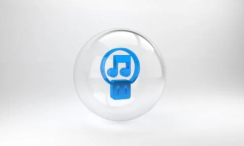 Blue Pause button icon isolated on grey background. Glass circle button. 3D r 스톡 일러스트