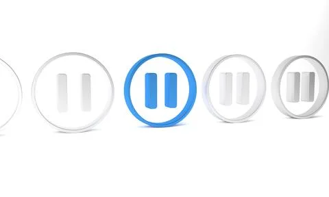 Blue Pause button icon isolated on white background. Minimalism concept. 3D.. Illustrazione stock
