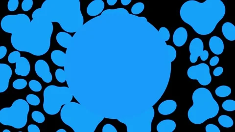 Blue paw print background bold animal tracks, black empty space, playful pet pat Video stock 340456455