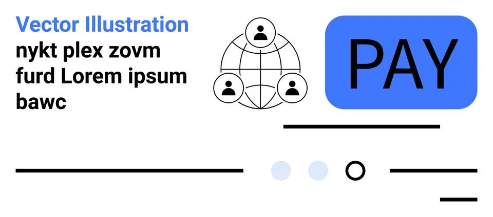 Blue pay button, network of user icons, and minimalistic interface elements.  Stock Illustration