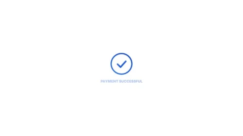 Blue payment successful animation with checkmark icon on white background. 4K Stock Footage 340882993