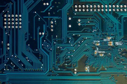 Blue pcb board circuit close up technology background Foto stock