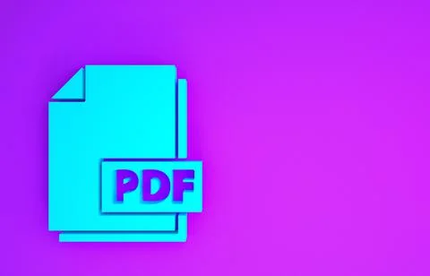 Blue PDF file document. Download pdf button icon isolated on purple backgroun Stock Illustration