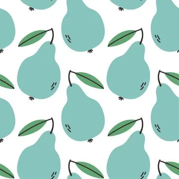 Blue pear summer pattern on white background. Simple seamless pattern with pears Stock Illustration