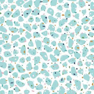 Blue Pebbles Terrazzo Seamless Pattern. Venetian Marble Textured Background. Stock Illustration
