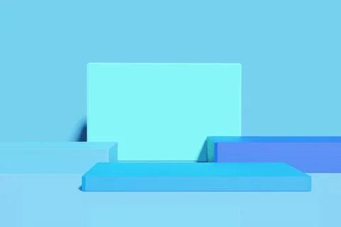 Blue pedestal display with box stand concept. Podium for brand promotion prod Stock Illustration
