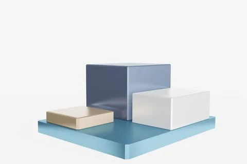 Blue pedestal display with box stand concept. Podium for brand promotion prod Stock Illustration