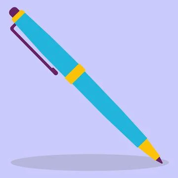 Blue pen. Flat vector illustration of a ballpoint pen. Stock Illustration