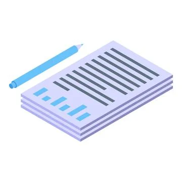 Blue pen lying near stack of documents with graphs and charts Stock Illustration
