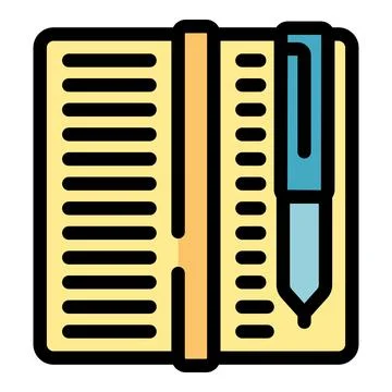 Blue pen marking place in open notebook icon Illustrazione stock