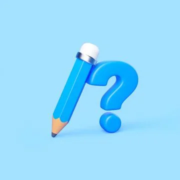 Blue Pencil and Question Mark 3D Illustration Stock Illustration